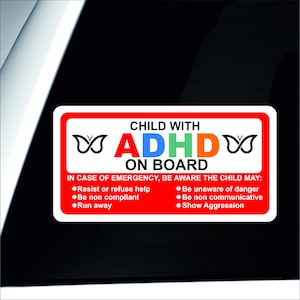 ADHD の子供/子どもが車内にいる | プリントステッカー | ADHD 啓発 | ADHD 車ステッカー | ADHD が車内にいるサイン |