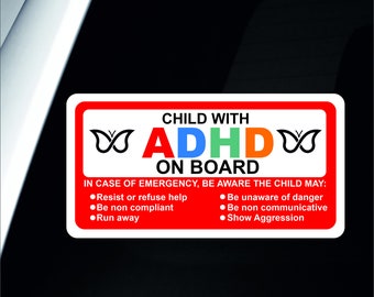 Children/Child With ADHD On Board | Printed Sticker | ADHD Awareness | ADHD Car Sticker | adhd On Board Sign |