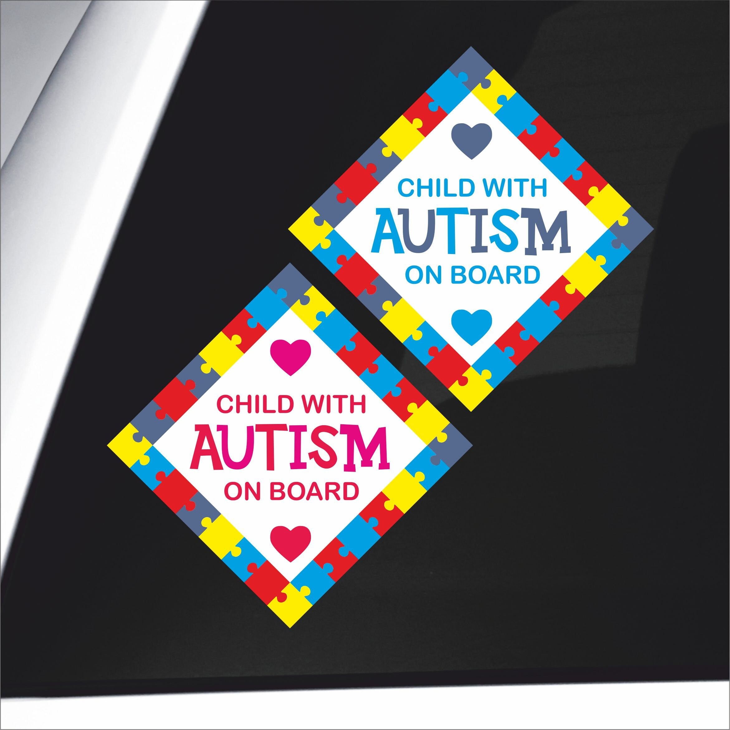 Children/Child With Autism On Board Jigsaw Border | Printed Sticker | Autism Awareness | Autism Car Sticker | Autism On Board Sign |
