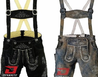 Schöneberger Trachten Couture Pantalon court en cuir pour homme avec ceinture traditionnelle - Marron - Pour fête de la bière - Pantalon traditionnel Starnberg, Marron vieilli, 58