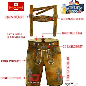 Authentic German Oktoberfest Shorts German Traditional Beerfest Lederhosen Shorts SYNTHETIC Leather Shorts With Free Matching Suspenders