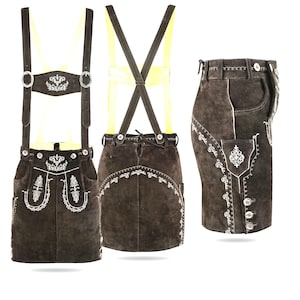 OKTOBERFEST BAVARIAN Skirts Women Real Suede Leather Skirts with Free Matching Suspender German Traditional Trachten Skirts
