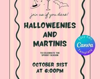 Martini Halloween Party Invitation: Girls Night Out, Editable Canva Template (5x7 in, Digital Download
