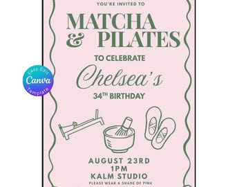 Matcha Pilates Birthday Invitation, Batchellorette Wellness Party Invite (Digital)