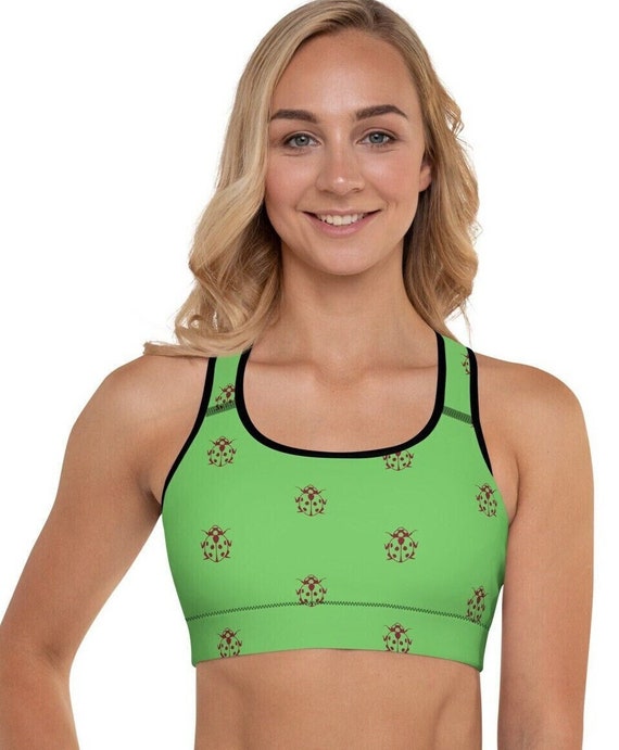 Green with red ladybug Padded Sports Bra, Other than toning up on size a padded bra also adds shape to your form