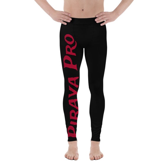 Black Men's Leggings with Piraya Pro printed in red down right leg