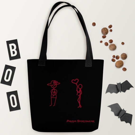 Red stick character on black Tote bag, gift for her/women, bag for every day use, universal bag, shoulder bag, beach bag