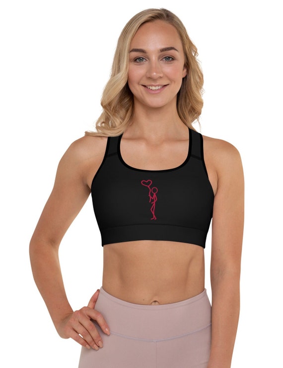 Black Padded Sports Bra with red stick man printed on the front