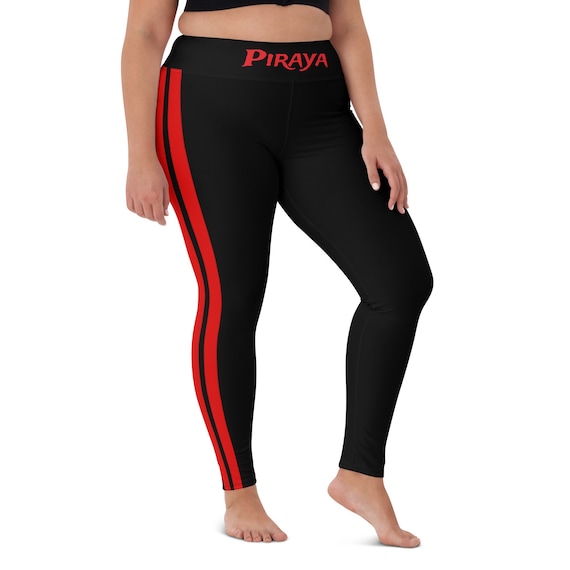 Black Yoga Leggings with red stripes down right leg