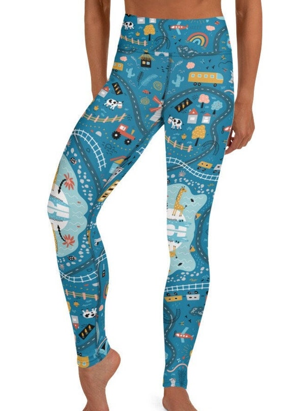 Children's road map Yoga Leggings, These leggings are designed for comfort, elasticity and softness. Can be worn as stand-alone garments