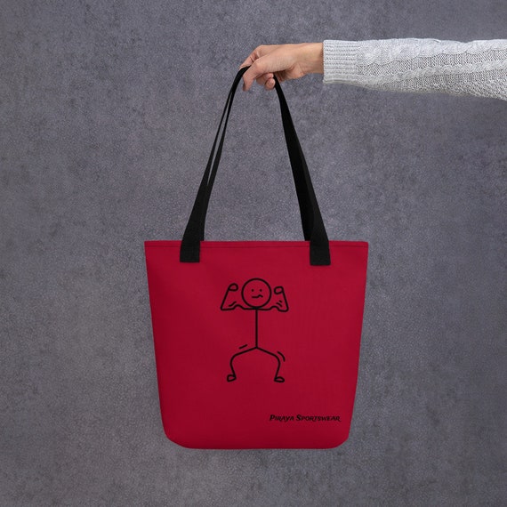 Black stickman on red Tote bag, gift for her/women, bag for every day use, universal bag, shoulder bag, beach bag