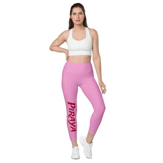 pink with Piraya print Leggings with pockets, These are designed for comfort, elasticity and softness. Can be worn as stand-alone garments