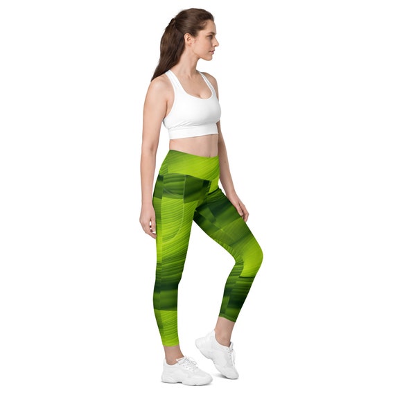 Bright green Leggings with pockets, These leggings are designed for comfort, elasticity and softness. Can be worn as stand-alone garments