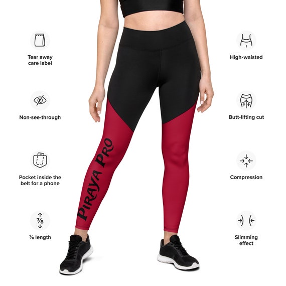 Red and black sport leggings, These leggings are designed for comfort, elasticity and softness. Can be worn as stand-alone garments