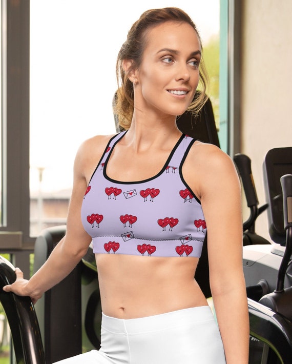 Light purple Padded Sports Bra with harts printed on the front and back