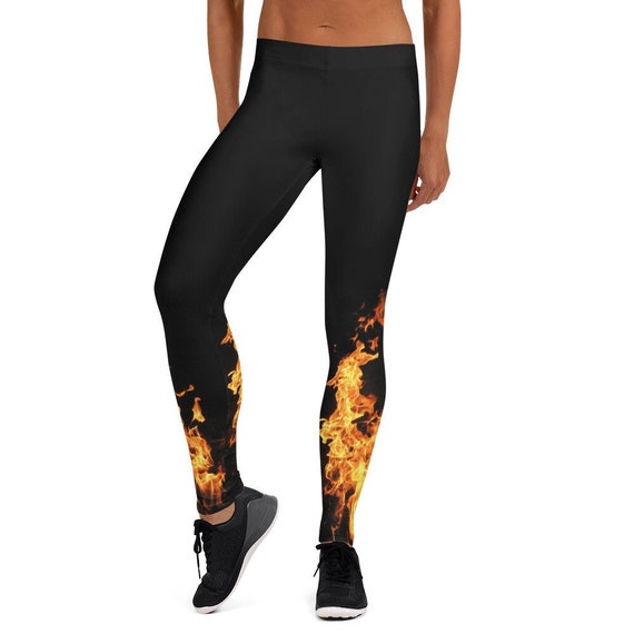 Fire legs on black Leggings, These leggings are designed for comfort, elasticity and softness. Can be worn as stand-alone garments