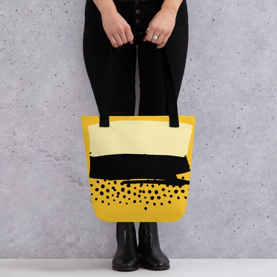 yellow with black dots Tote bag, gift for her/women, bag for every day use, universal bag, shoulder bag, beach bag