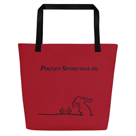 La Linea printed on front and back of red Large Tote Bag, gift for her/women, bag for every day use, universal bag, shoulder bag, beach bag