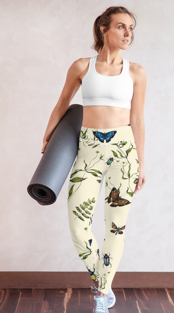 Garden and butterfly Yoga Leggings, These leggings are designed for comfort, elasticity and softness. Can be worn as stand-alone garments