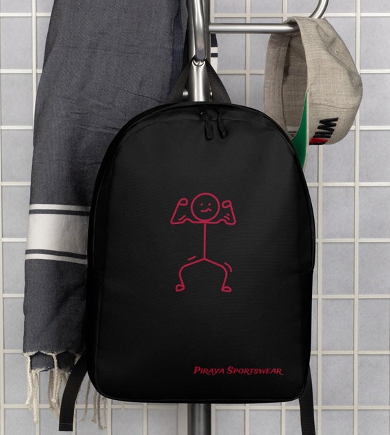 Minimalist Backpack, Stick character, straps that go over your shoulders, so that you can carry things on your back for a walk or gym