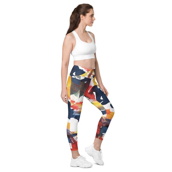Bright crossover leggings with pockets, The leggings are designed for comfort, elasticity and softness. Can be worn as stand-alone garments