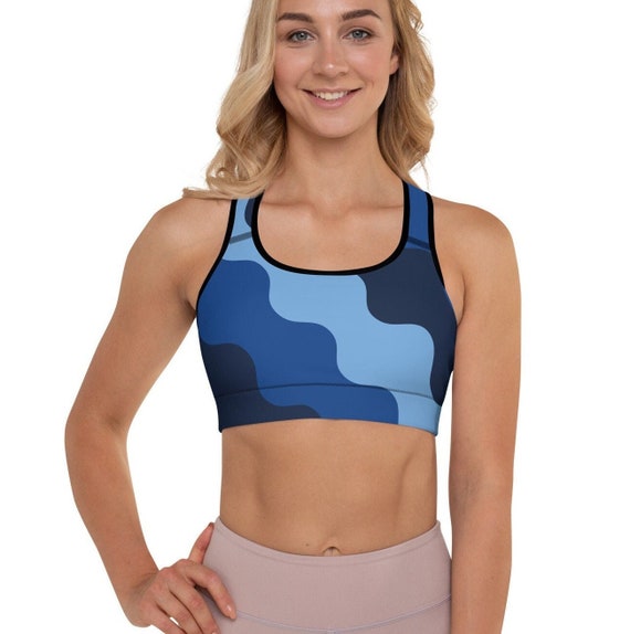 Blue wavy Padded sports bra, Other than toning up on size a padded bra also adds shape to your form
