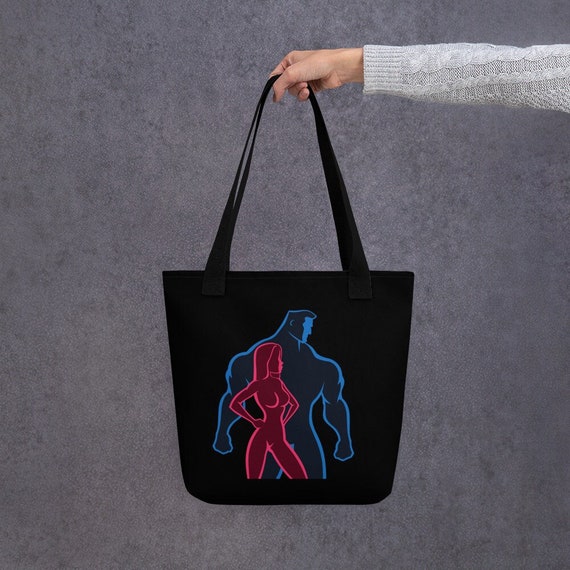 Tote bag with blue man and pink women print, gift for her/women, bag for every day use, universal bag, shoulder bag, beach bag