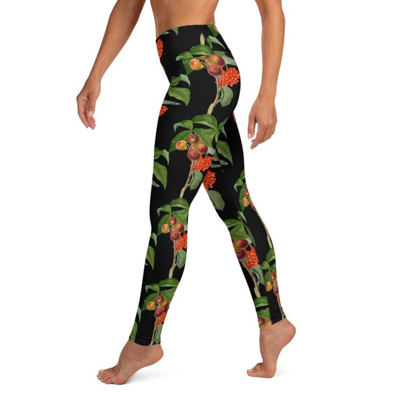 Garden fruit printed Yoga Leggings, These leggings are designed for comfort, elasticity and softness. Can be worn as stand-alone garments