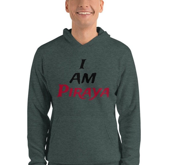 Unisex hoodie without a zip with a I LOVE PIRAYA print