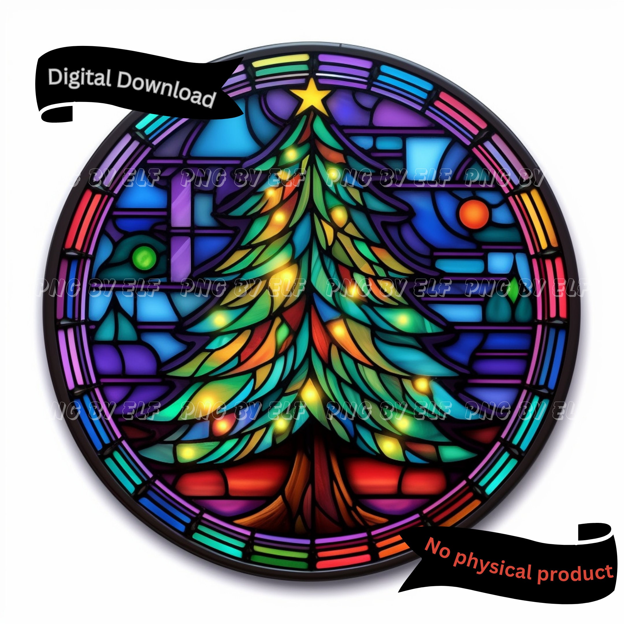 Tree Round Sign Faux Stained Glass Christmas Tree Round Sign, Christmas Sublimation ...