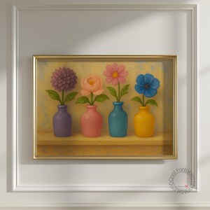 Pastel Flower Jar Wall Art | Printable Floral Vase Art for Kitchen or Nursery | Soft Impasto Flower Print | Cottagecore Wall Decor