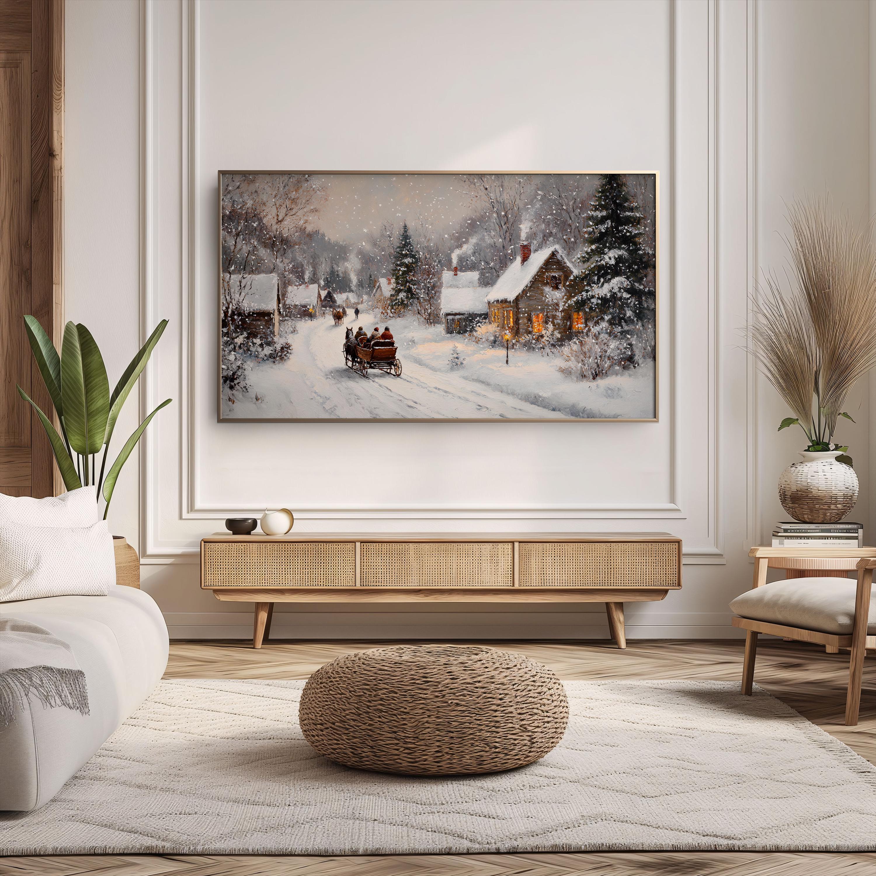 Cozy Snowy Sleigh Ride Winter Village Digital Samsung Frame TV Art ...