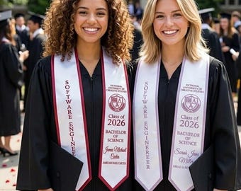 Op maat geborduurde afstudeerstola, gepersonaliseerde Major College sjerp, trendy schattig esthetisch afstudeercadeau, cadeau voor hem/haar