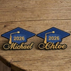 Custom Name With Hat Graduation Embroidered Patch, Graduation 2026 Sew on, Hook and Loop Embroidered Contoured Patch, Gift For Grad