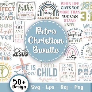 Paquete svg cristiano retro, verso bíblico svg, svg religioso, escritura svg, bendito svg, Jesús svg, orar en él svg, archivos svg para Cricut V5