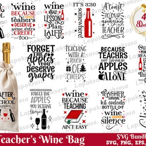 Leraar Wijn Tas Svg Bundel, Leraar Waardering Svg, Alcohol Svg, Wijnglas Svg, Grappige Wijn Gezegden Svg, Wijn Citaat, Svg-bestanden voor Cricut