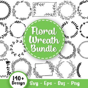 Floral Wreath Svg Bundle, Wreath Svg, Circle Svg, Heart laurel Wreath Svg, Wedding Wreath Svg, Wreath Monogram Svg, Svg Files For Cricut