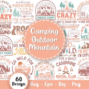 Pacote Svg de acampamento ao ar livre para montanhas, Camp Life Svg, Camper Svg, Camp Svg, Campfire Svg, Camp Sayings Svg, Adventure Svg, Arquivos Svg para Cricut