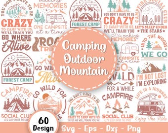 Camping Outdoor Berg SVG-Bundle, Camp Life SVG, Camper geschnitten Datei, Camp SVG, Lagerfeuer SVG, Camp Sprüche SVG, Adventure SVG, SVG-Dateien für Cricut