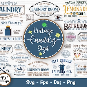 Bundle Svg de signe de blanchisserie vintage, Svg de symboles de blanchisserie, Svg de blanchisserie, guide de blanchisserie, signes de buanderie, laver et sécher Svg, fichiers Svg pour Cricut