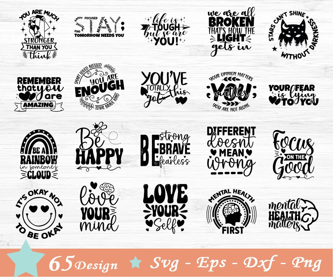 Mental Health Svg Bundle, Positive Svg, Motivational Svg, Mental Health ...
