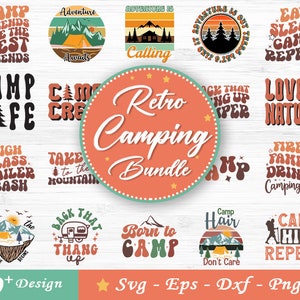 Paquete retro camping svg, camp life svg, camp svg, camper svg, fogata svg, refranes de campamento, feliz camper, aventura svg, archivos svg para cricut