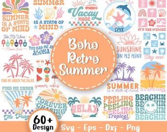 Boho Retro Summer Svg Bundle, Hello Summer Svg, Beach Svg, SummertimeSvg, Funny Beach Quotes Svg, Summer Quotes Svg, Svg Files For Cricut