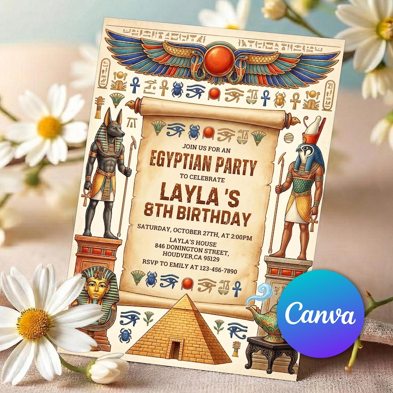 Ancient Egypt Birthday Invitation, Egyptian Costume Party Invite ...