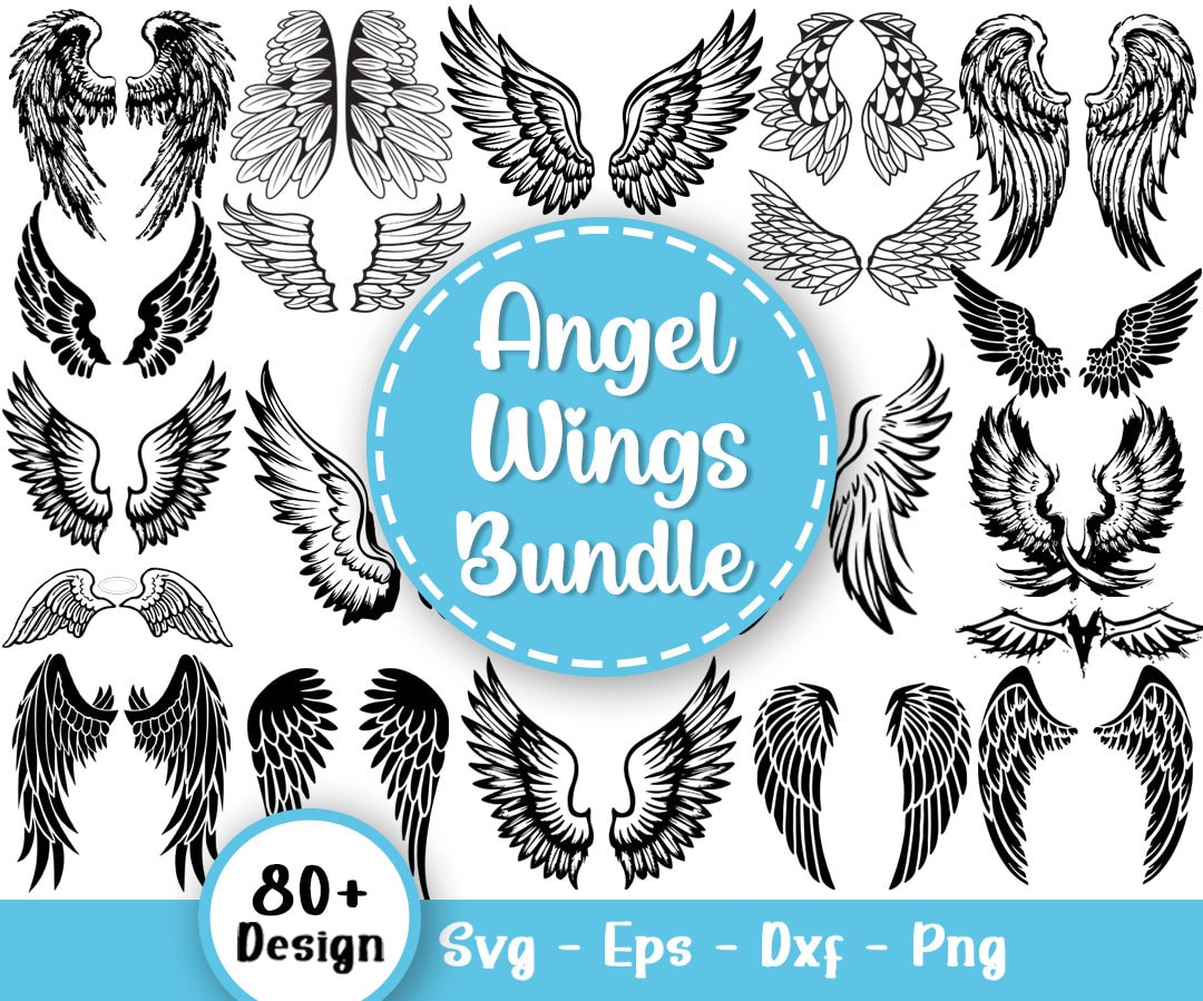 Angel Wings SVG Bundle, Angel Wings Clip Art, Wings Cut File For Silhouette, Wings PNG, Wings Shape, Wings Outline, Svg Files For Cricut