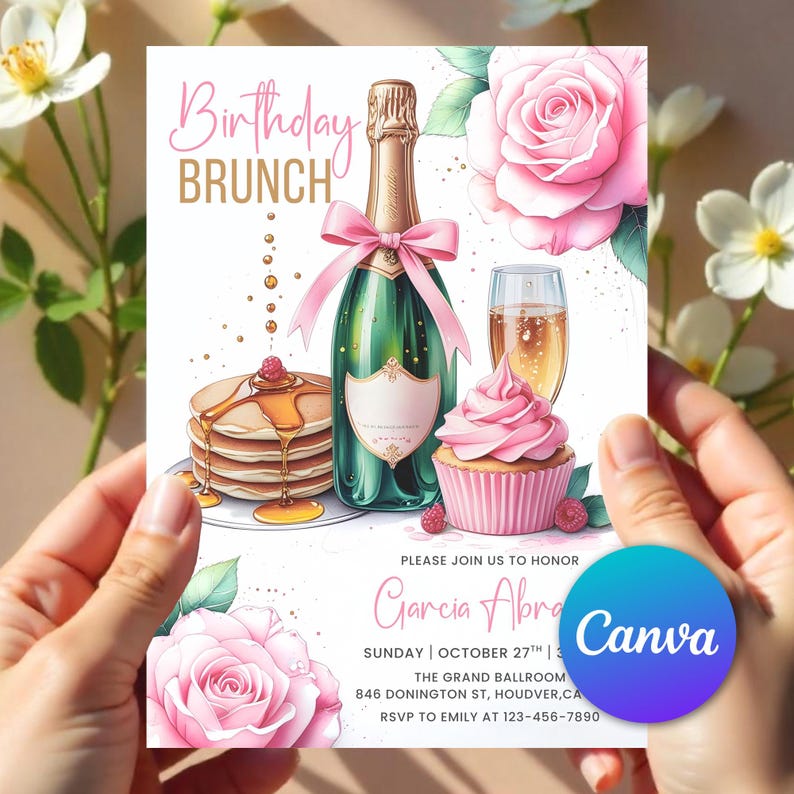 brunch girls day,brunch themed party,girls brunch invite,champagne brunch,brunch invitation,brunch invite,pancake brunch,brunch evite,brunch flyer,modern brunch decor,brunch party evite,online party invite,diy event invite,pink floral brunch,floral themed invite,any age invitation,phone message evite,video invitation,birthday brunch,animated invite,interactive invite,birthday evite,Editable Template,Birthday Invitation,Editable Invitation