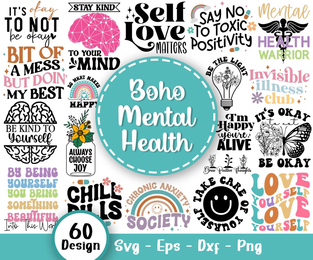 Boho Mental Health Svg Bundle, Positive Svg, Motivational Svg, Mental ...