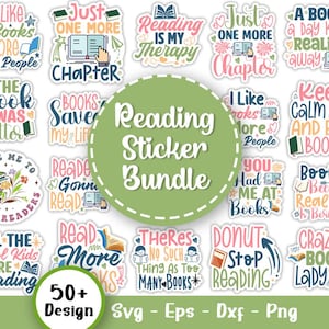 Reading Sticker Bundle PNG SVG, Book Lover Svg, Floral Book Sticker Svg Bookish Kindle Stickers, Book Stickers, Files For Cricut