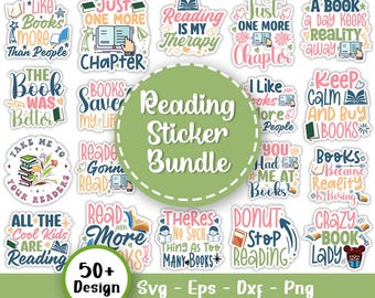 Reading Sticker Bundle PNG SVG, Book Lover Svg, Floral Book Sticker Svg Bookish Kindle Stickers, Book Stickers, Files For Cricut