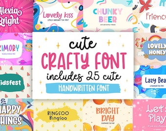 Cute Font Bundle, Kids Font, Crafty Font, Display Font, Handwritten Font, Cricut Font Bundle, Procreate Font, Font For Cricut,Kids,Quickry